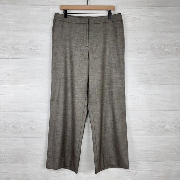 St. John Dress Pants Women Size 14 Waist 34 Tan Brown Wool Silk Blend Wide Leg - Picture 1 of 14